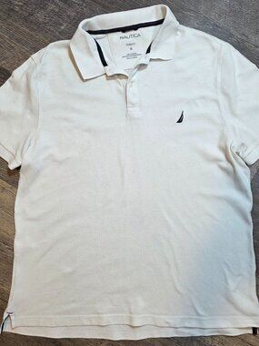 Mens Nautica Polo Shirt White Textured Short Sleeve Navy Sailboat Logo Sz XL